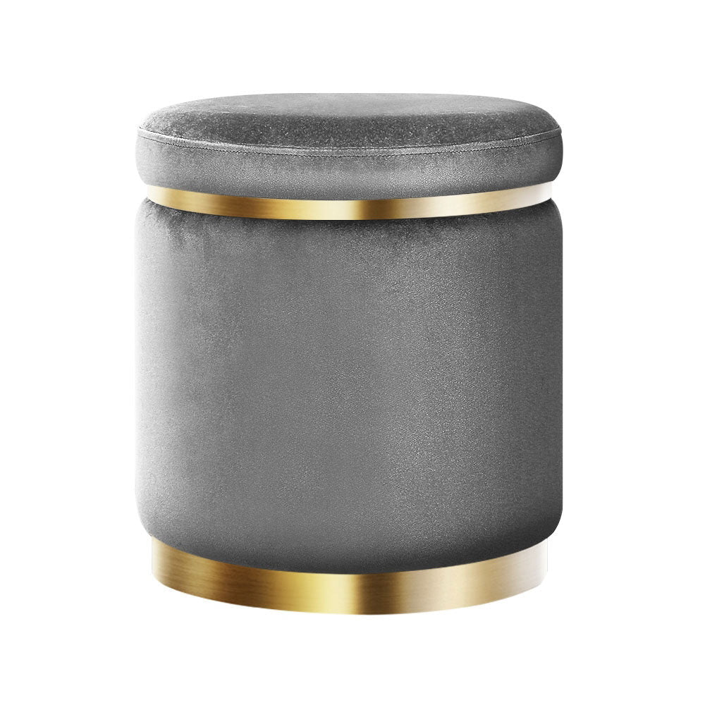 Ottoman Foot Stool Round Velvet Charcoal - Furniture > Bar Stools & Chairs > Arm Chairs & Recliners - Rivercity House & Home Co. (ABN 18 642 972 209) - Affordable Modern Furniture Australia