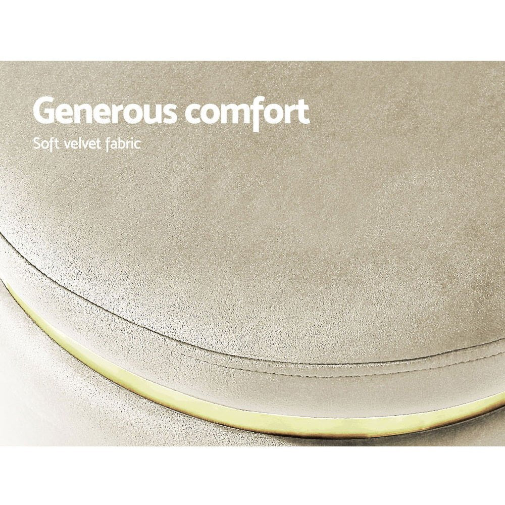 Ottoman Foot Stool Round Velvet Cream - Furniture > Living Room > Ottomans & Footstools - Rivercity House & Home Co. (ABN 18 642 972 209) - Affordable Modern Furniture Australia