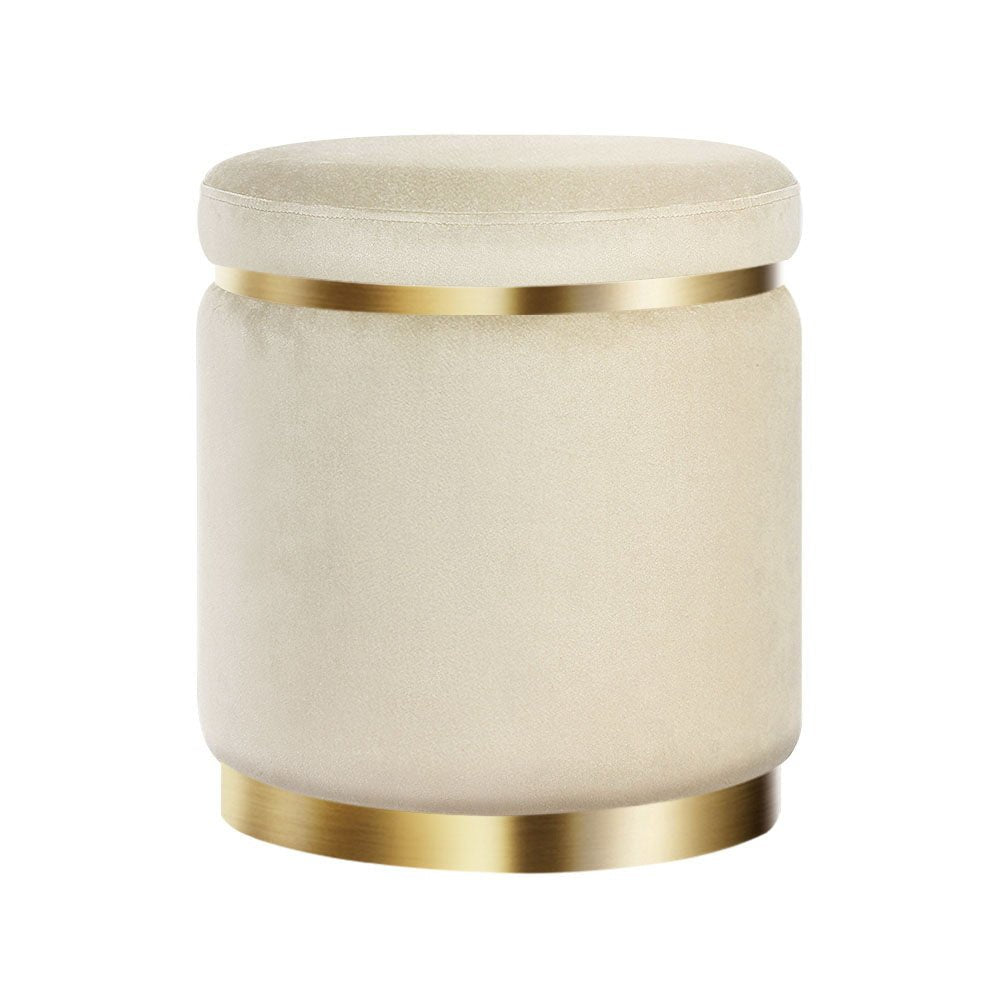 Ottoman Foot Stool Round Velvet Cream - Furniture > Living Room > Ottomans & Footstools - Rivercity House & Home Co. (ABN 18 642 972 209) - Affordable Modern Furniture Australia