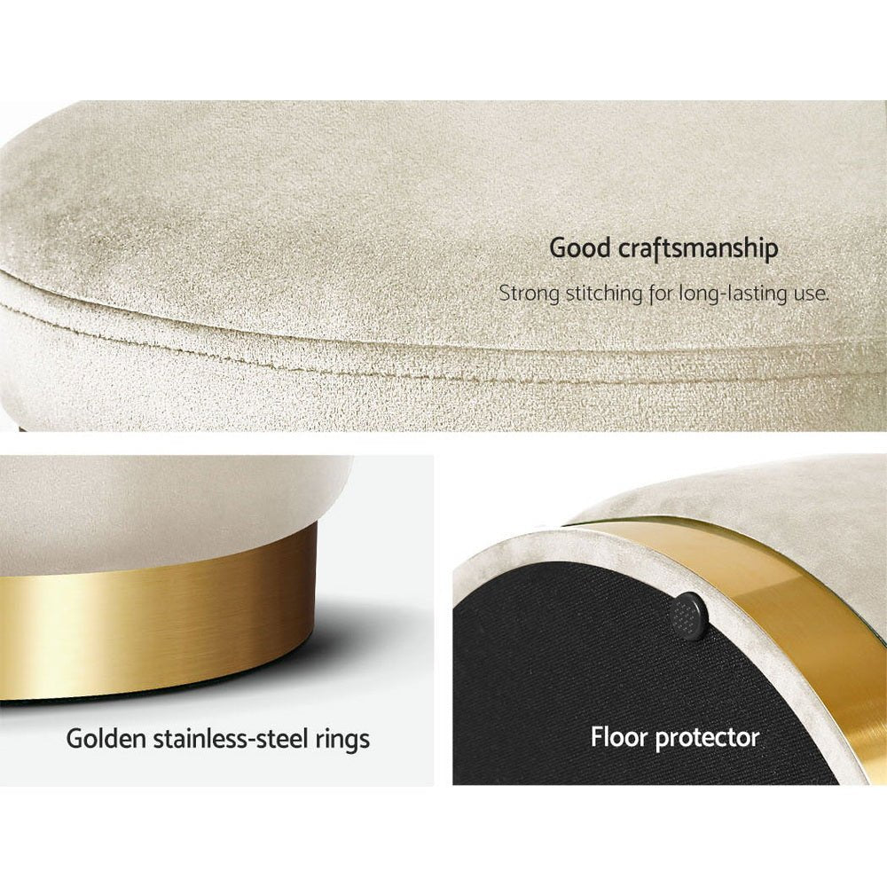 Ottoman Foot Stool Round Velvet Cream - Furniture > Living Room > Ottomans & Footstools - Rivercity House & Home Co. (ABN 18 642 972 209) - Affordable Modern Furniture Australia