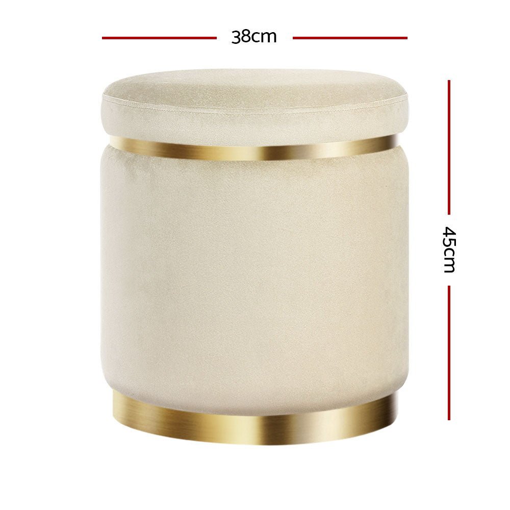 Ottoman Foot Stool Round Velvet Cream - Furniture > Living Room > Ottomans & Footstools - Rivercity House & Home Co. (ABN 18 642 972 209) - Affordable Modern Furniture Australia