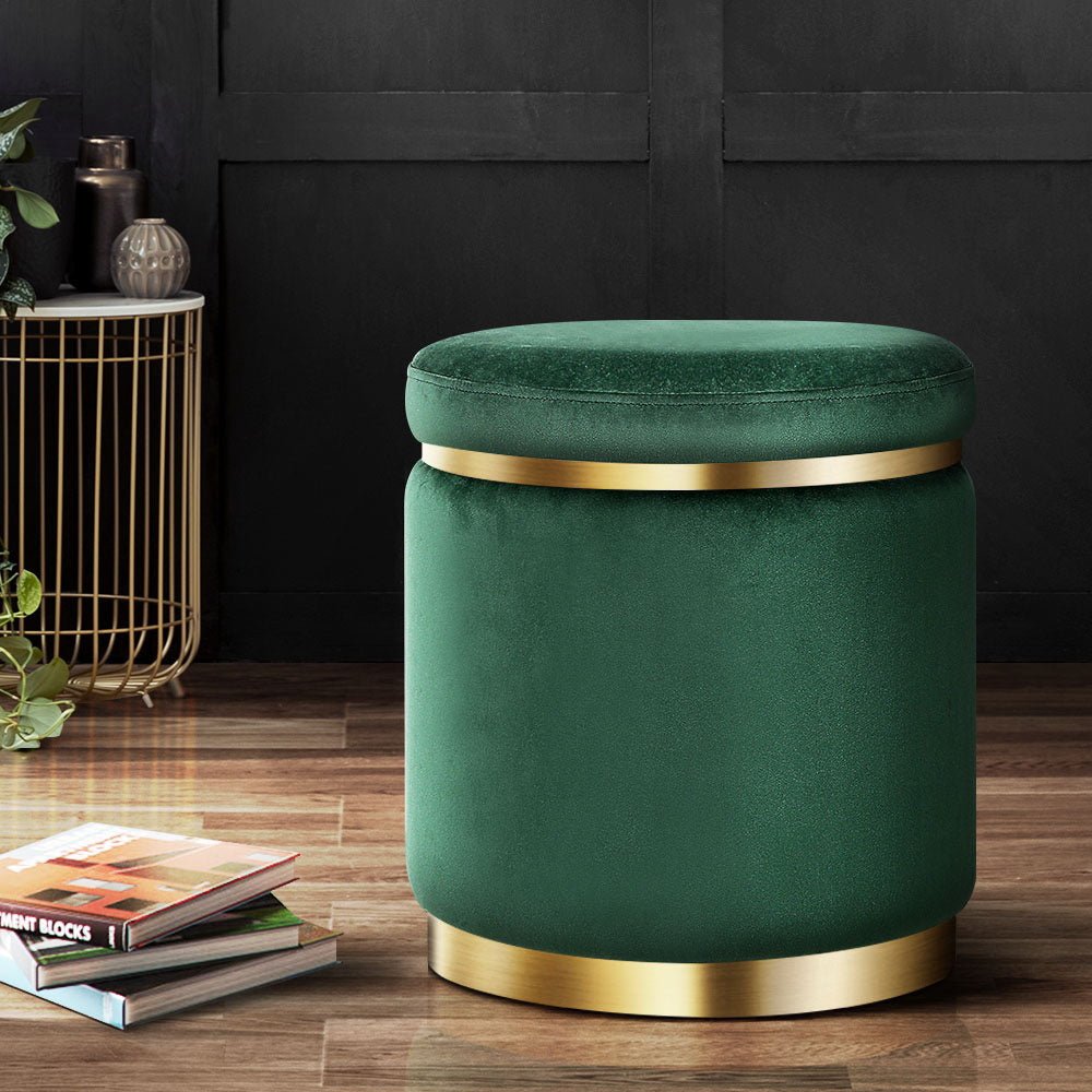 Ottoman Foot Stool Round Velvet Green - Furniture > Living Room > Ottomans & Footstools - Rivercity House & Home Co. (ABN 18 642 972 209) - Affordable Modern Furniture Australia