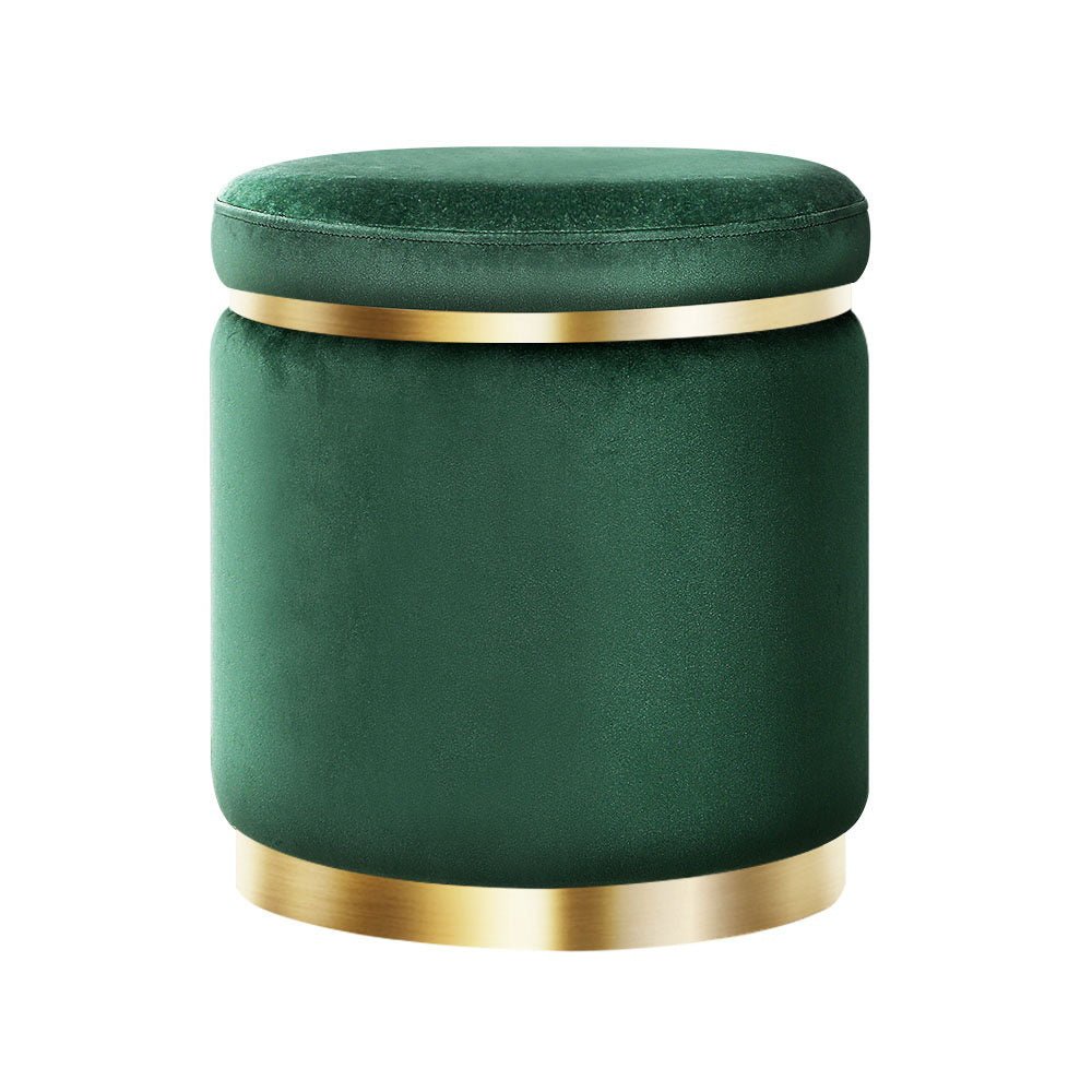 Ottoman Foot Stool Round Velvet Green - Furniture > Living Room > Ottomans & Footstools - Rivercity House & Home Co. (ABN 18 642 972 209) - Affordable Modern Furniture Australia