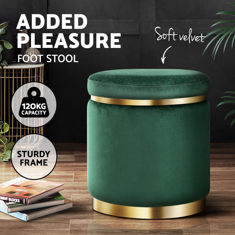 Ottoman Foot Stool Round Velvet Green - Furniture > Living Room > Ottomans & Footstools - Rivercity House & Home Co. (ABN 18 642 972 209) - Affordable Modern Furniture Australia