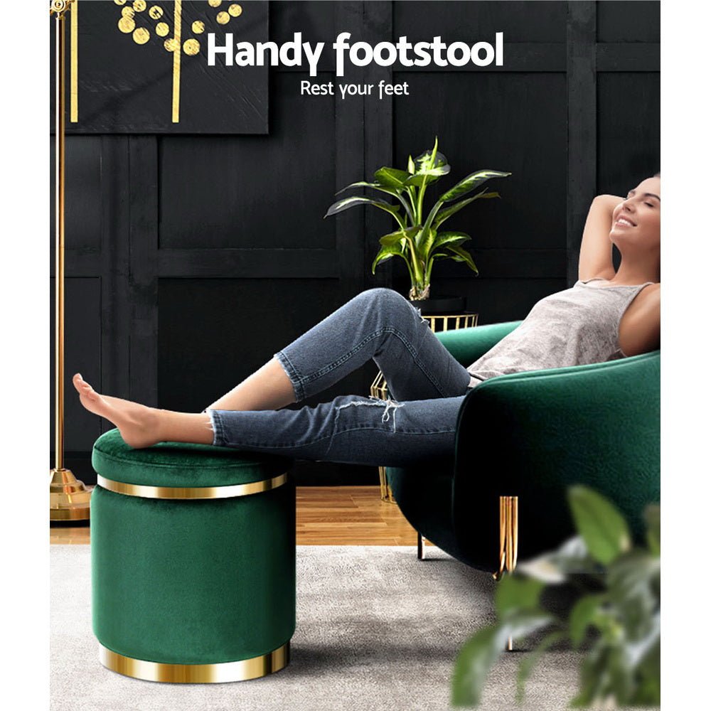 Ottoman Foot Stool Round Velvet Green - Furniture > Living Room > Ottomans & Footstools - Rivercity House & Home Co. (ABN 18 642 972 209) - Affordable Modern Furniture Australia