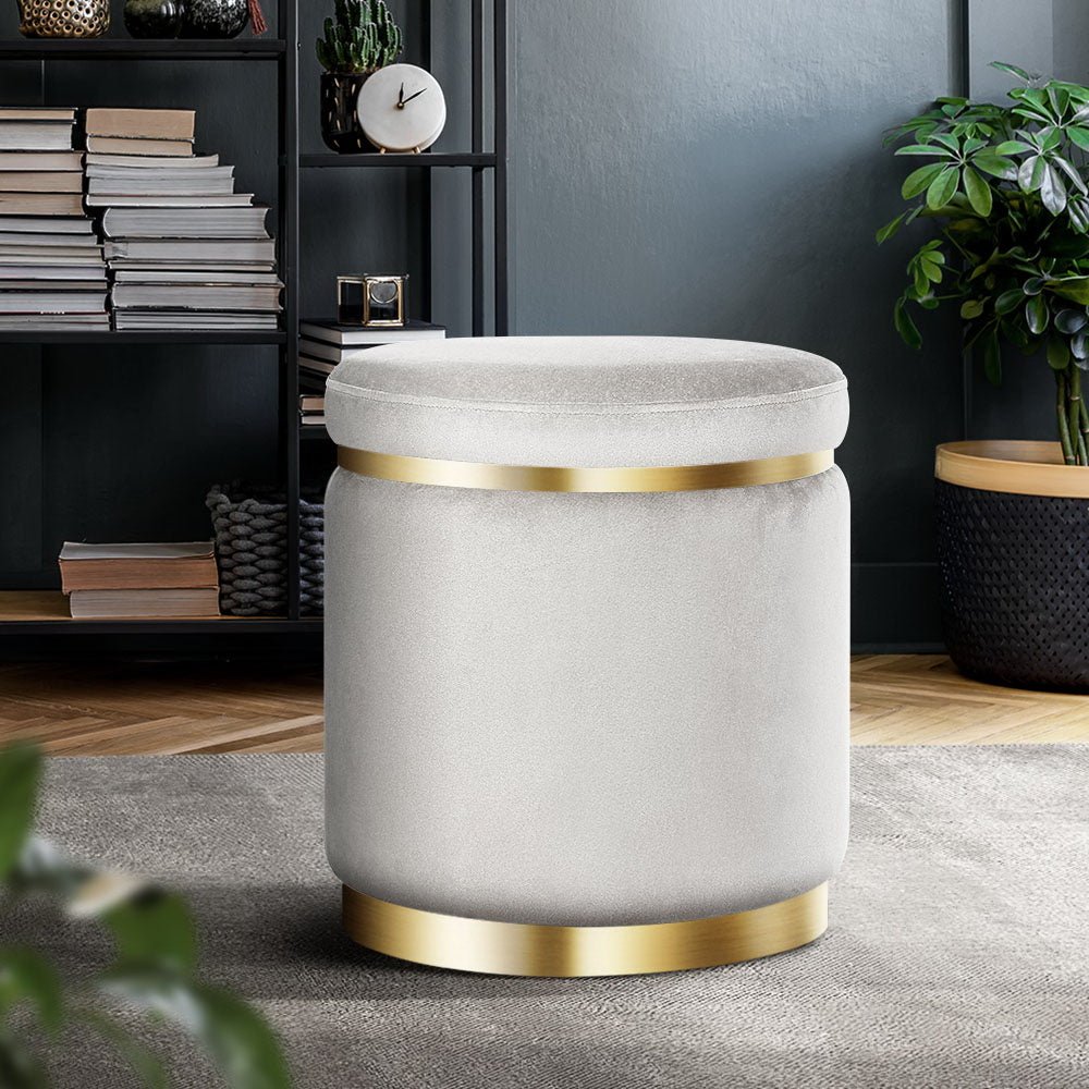 Ottoman Foot Stool Round Velvet Grey - Furniture > Living Room > Ottomans & Footstools - Rivercity House & Home Co. (ABN 18 642 972 209) - Affordable Modern Furniture Australia