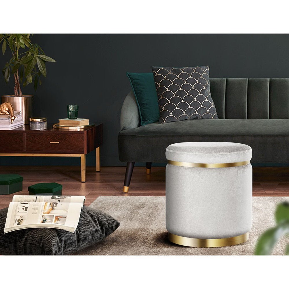Ottoman Foot Stool Round Velvet Grey - Furniture > Living Room > Ottomans & Footstools - Rivercity House & Home Co. (ABN 18 642 972 209) - Affordable Modern Furniture Australia