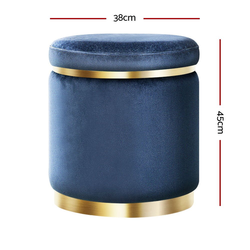 Ottoman Foot Stool Round Velvet Navy - Furniture > Living Room > Ottomans & Footstools - Rivercity House & Home Co. (ABN 18 642 972 209) - Affordable Modern Furniture Australia