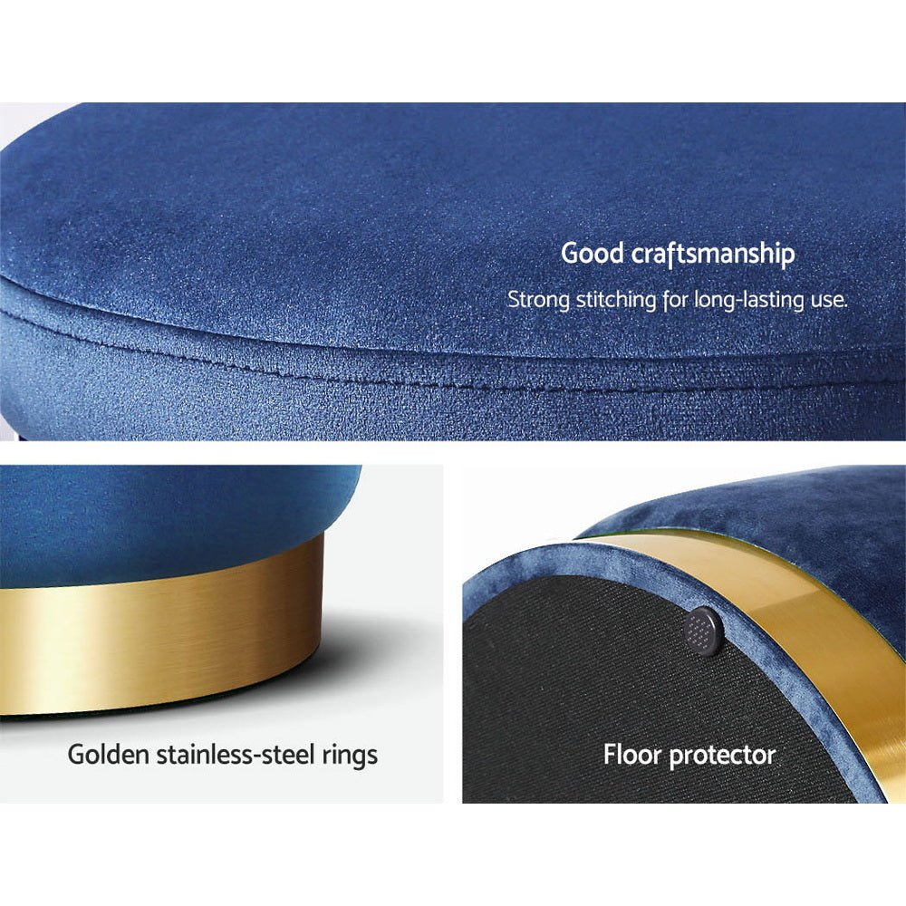 Ottoman Foot Stool Round Velvet Navy - Furniture > Living Room > Ottomans & Footstools - Rivercity House & Home Co. (ABN 18 642 972 209) - Affordable Modern Furniture Australia