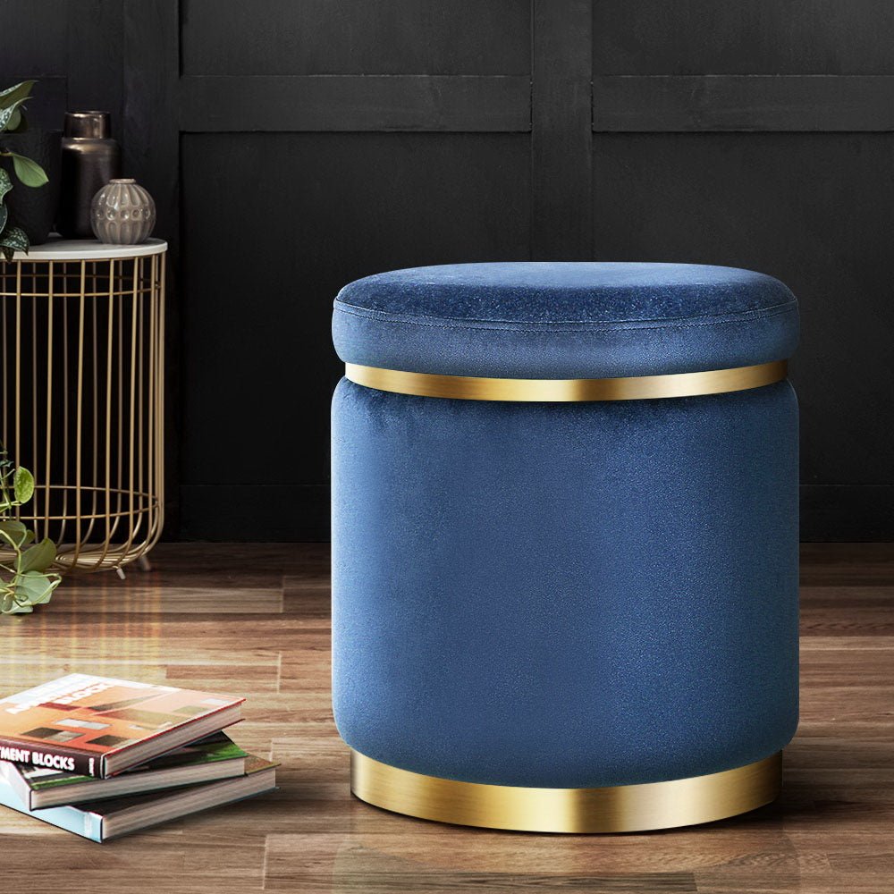 Ottoman Foot Stool Round Velvet Navy - Furniture > Living Room > Ottomans & Footstools - Rivercity House & Home Co. (ABN 18 642 972 209) - Affordable Modern Furniture Australia