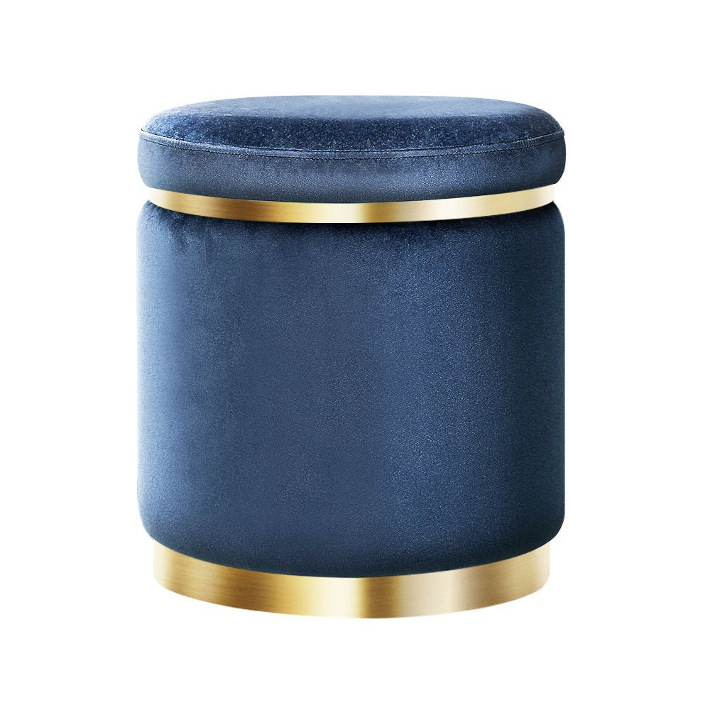 Ottoman Foot Stool Round Velvet Navy - Furniture > Living Room > Ottomans & Footstools - Rivercity House & Home Co. (ABN 18 642 972 209) - Affordable Modern Furniture Australia