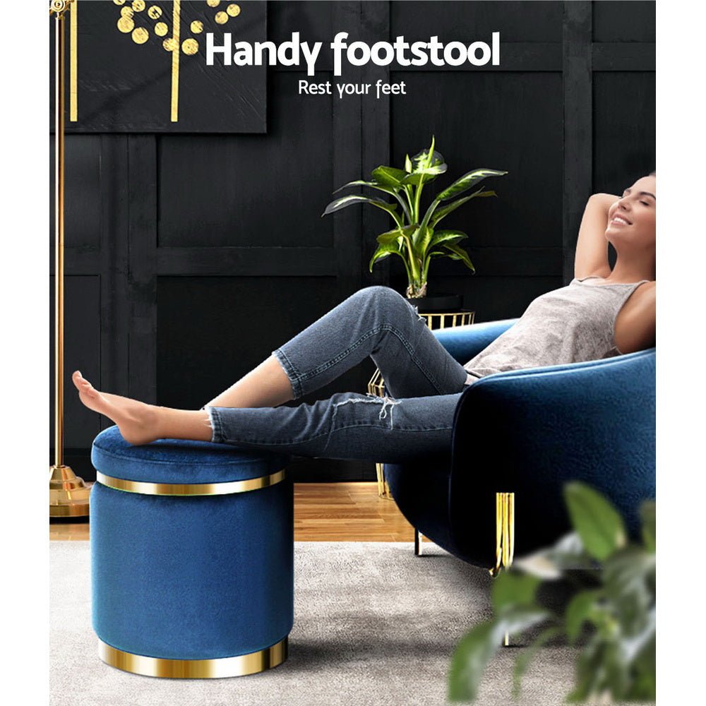 Ottoman Foot Stool Round Velvet Navy - Furniture > Living Room > Ottomans & Footstools - Rivercity House & Home Co. (ABN 18 642 972 209) - Affordable Modern Furniture Australia