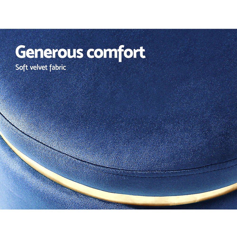 Ottoman Foot Stool Round Velvet Navy - Furniture > Living Room > Ottomans & Footstools - Rivercity House & Home Co. (ABN 18 642 972 209) - Affordable Modern Furniture Australia