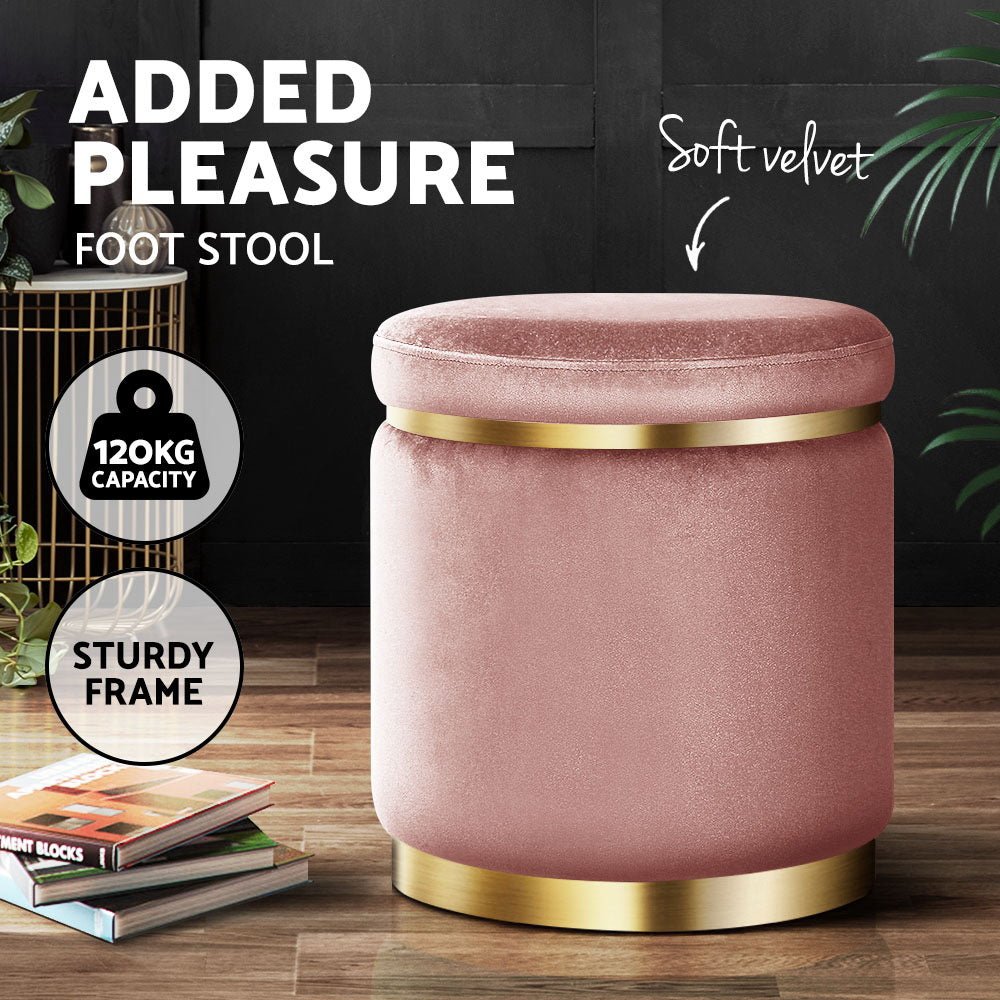 Ottoman Foot Stool Round Velvet Pink - Furniture > Living Room > Ottomans & Footstools - Rivercity House & Home Co. (ABN 18 642 972 209) - Affordable Modern Furniture Australia