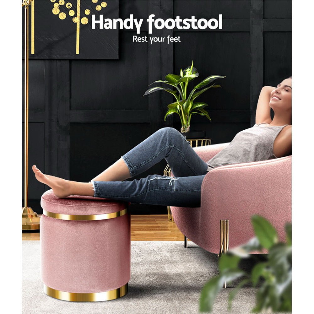Ottoman Foot Stool Round Velvet Pink - Furniture > Living Room > Ottomans & Footstools - Rivercity House & Home Co. (ABN 18 642 972 209) - Affordable Modern Furniture Australia