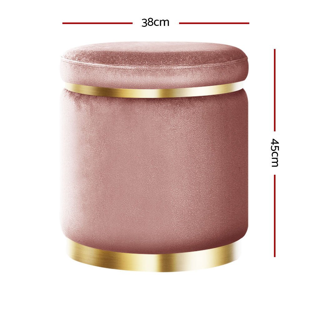 Ottoman Foot Stool Round Velvet Pink - Furniture > Living Room > Ottomans & Footstools - Rivercity House & Home Co. (ABN 18 642 972 209) - Affordable Modern Furniture Australia