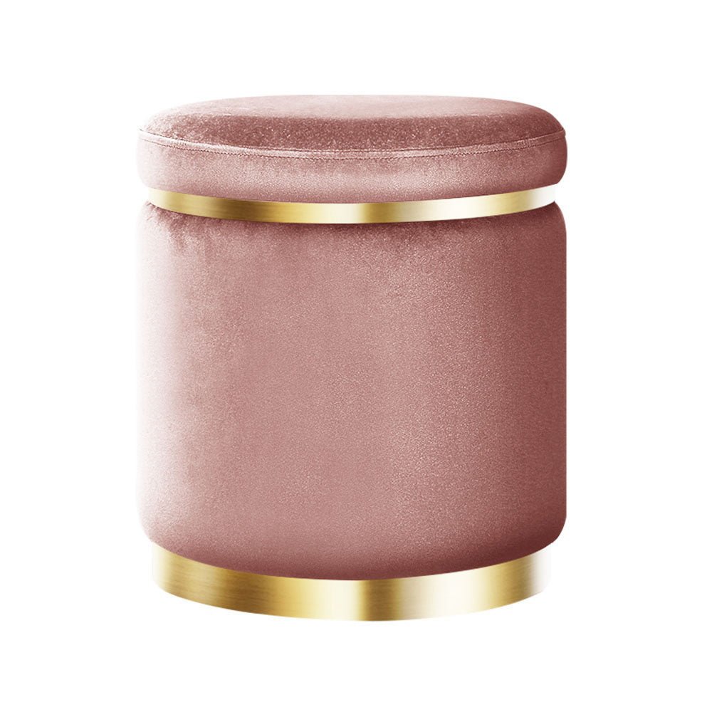 Ottoman Foot Stool Round Velvet Pink - Furniture > Living Room > Ottomans & Footstools - Rivercity House & Home Co. (ABN 18 642 972 209) - Affordable Modern Furniture Australia