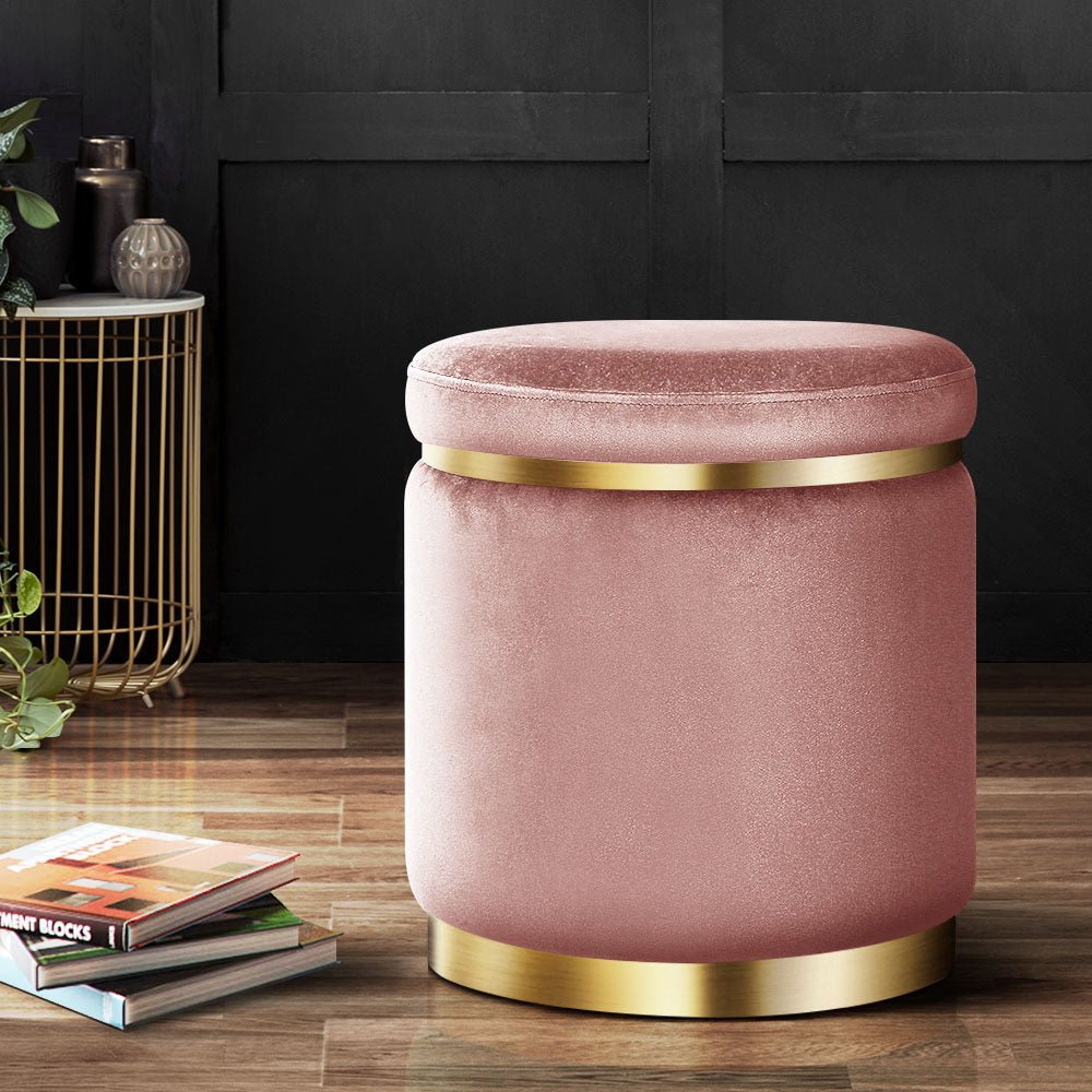 Ottoman Foot Stool Round Velvet Pink - Furniture > Living Room > Ottomans & Footstools - Rivercity House & Home Co. (ABN 18 642 972 209) - Affordable Modern Furniture Australia