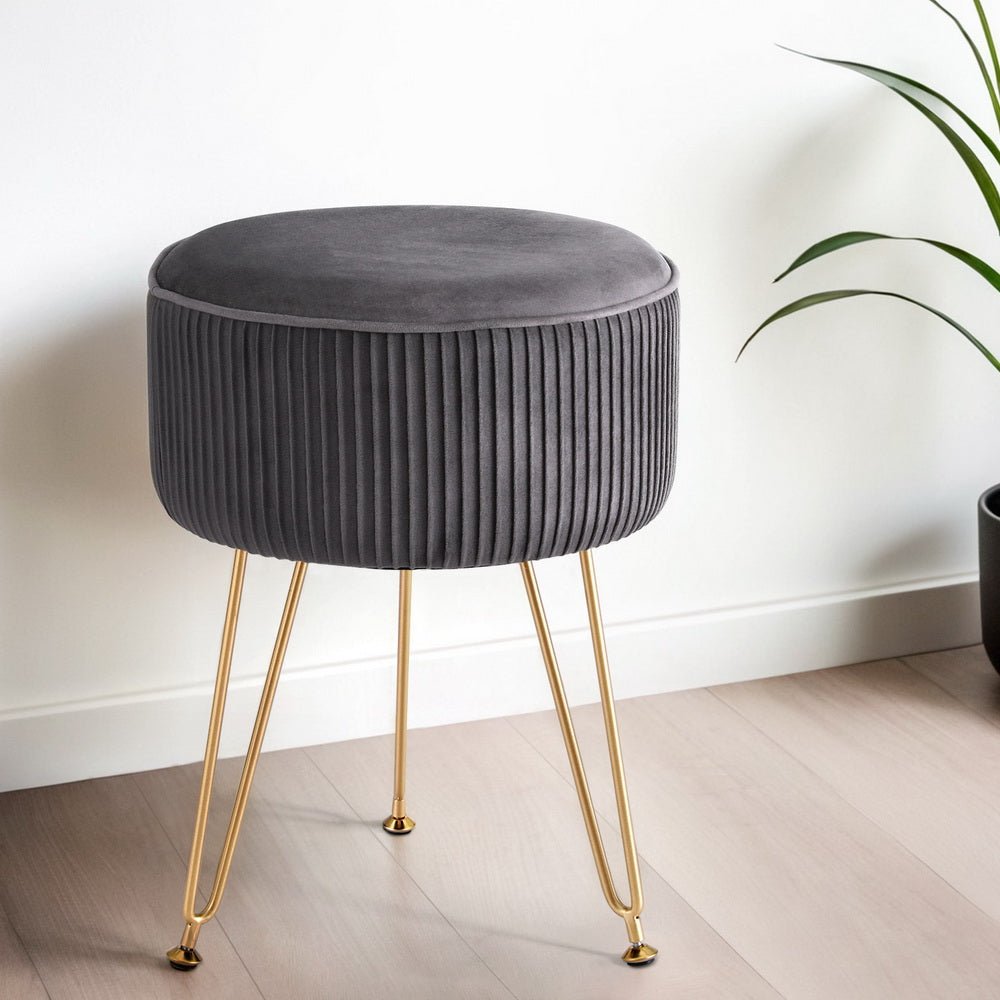 Ottoman Foot Stool Vanity Velvet Round Grey - Furniture > Living Room > Ottomans & Footstools - Rivercity House & Home Co. (ABN 18 642 972 209) - Affordable Modern Furniture Australia
