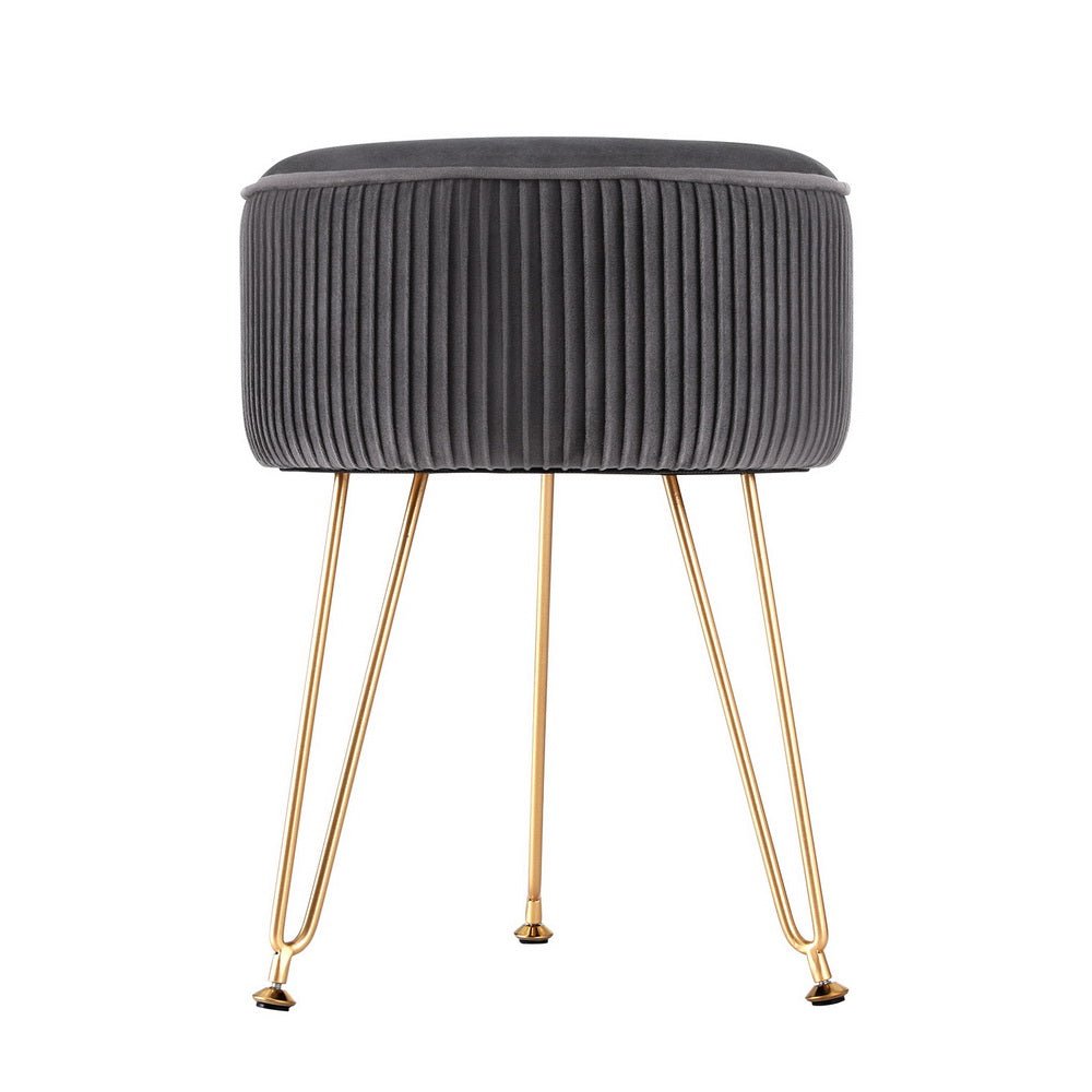 Ottoman Foot Stool Vanity Velvet Round Grey - Furniture > Living Room > Ottomans & Footstools - Rivercity House & Home Co. (ABN 18 642 972 209) - Affordable Modern Furniture Australia