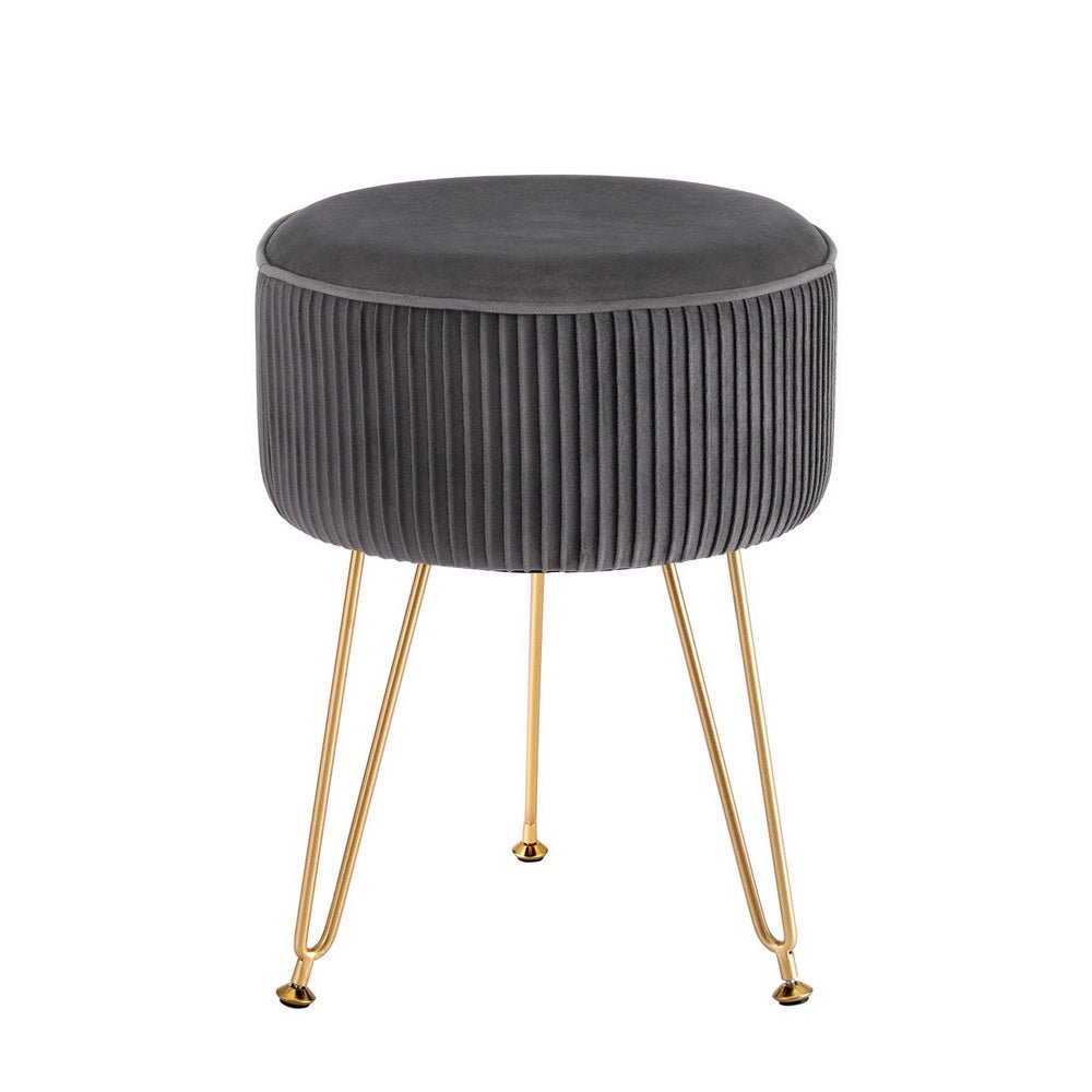 Ottoman Foot Stool Vanity Velvet Round Grey - Furniture > Living Room > Ottomans & Footstools - Rivercity House & Home Co. (ABN 18 642 972 209) - Affordable Modern Furniture Australia