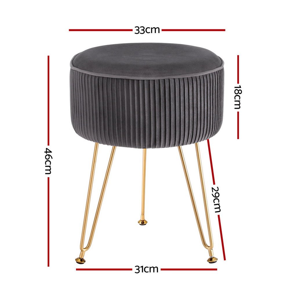 Ottoman Foot Stool Vanity Velvet Round Grey - Furniture > Living Room > Ottomans & Footstools - Rivercity House & Home Co. (ABN 18 642 972 209) - Affordable Modern Furniture Australia