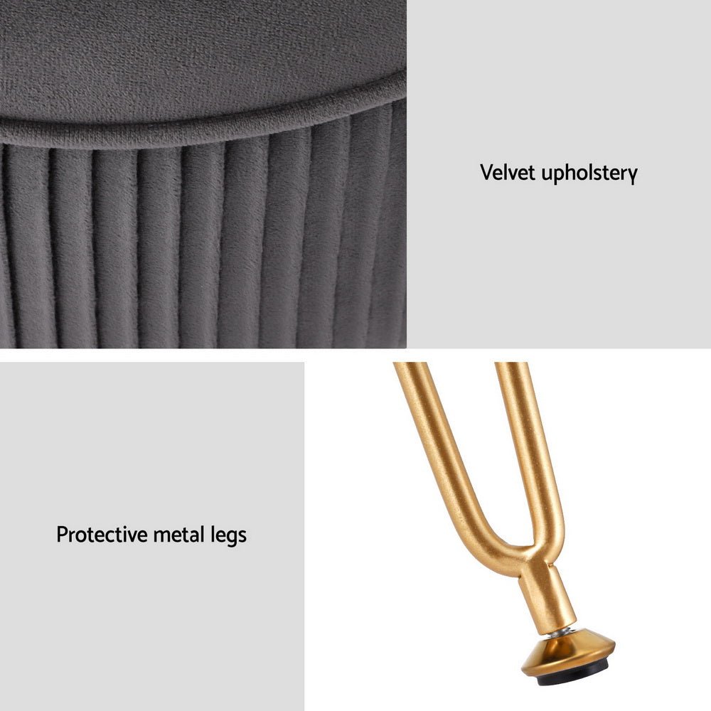 Ottoman Foot Stool Vanity Velvet Round Grey - Furniture > Living Room > Ottomans & Footstools - Rivercity House & Home Co. (ABN 18 642 972 209) - Affordable Modern Furniture Australia