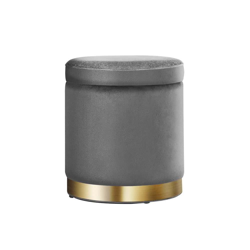 Ottoman Storage Foot Stool Round Velvet Charcoal - Furniture > Living Room > Ottomans & Footstools - Rivercity House & Home Co. (ABN 18 642 972 209) - Affordable Modern Furniture Australia