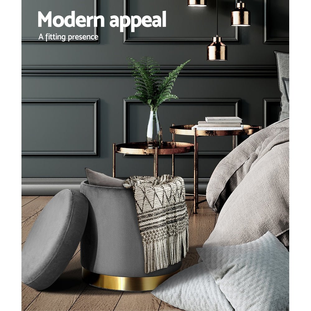 Ottoman Storage Foot Stool Round Velvet Charcoal - Furniture > Living Room > Ottomans & Footstools - Rivercity House & Home Co. (ABN 18 642 972 209) - Affordable Modern Furniture Australia