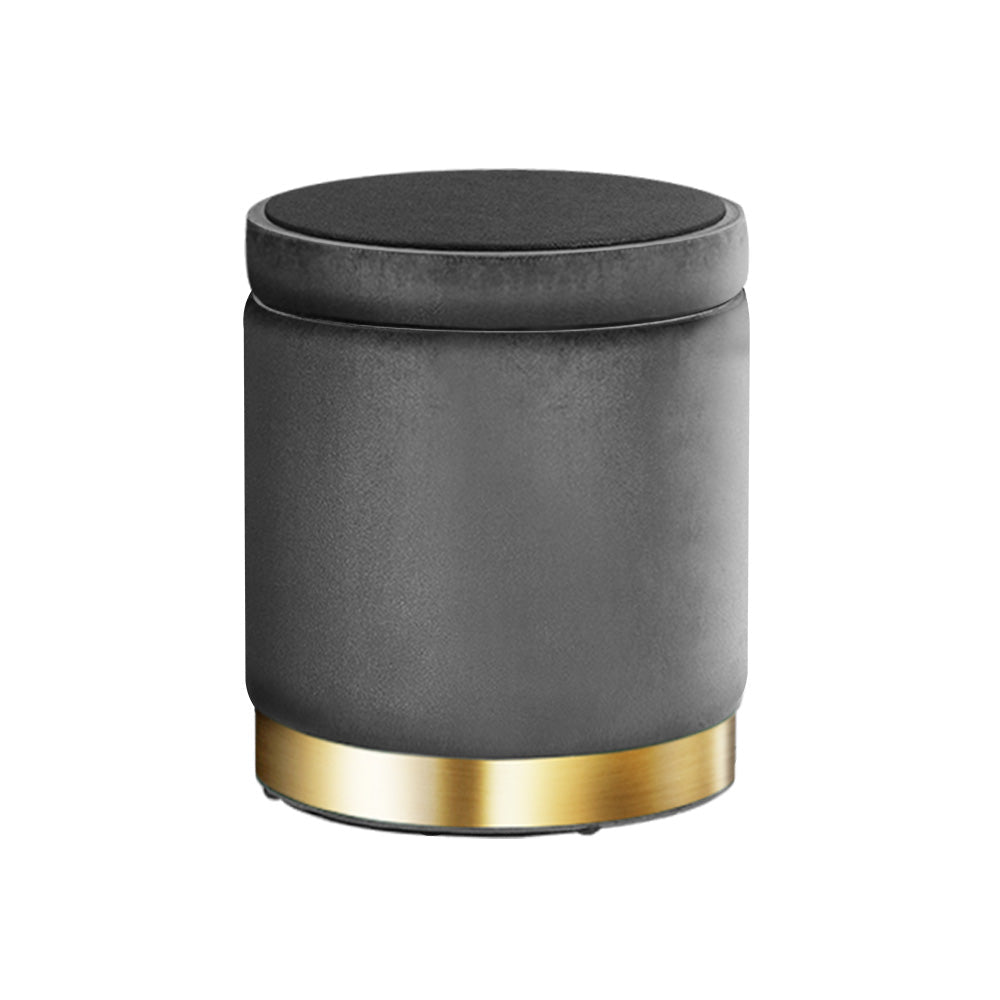 Ottoman Storage Foot Stool Round Velvet Charcoal - Furniture > Living Room > Ottomans & Footstools - Rivercity House & Home Co. (ABN 18 642 972 209) - Affordable Modern Furniture Australia