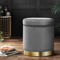 Round Velvet Ottoman Storage Footstool 40cm x 40cm x 45cm - Charcoal