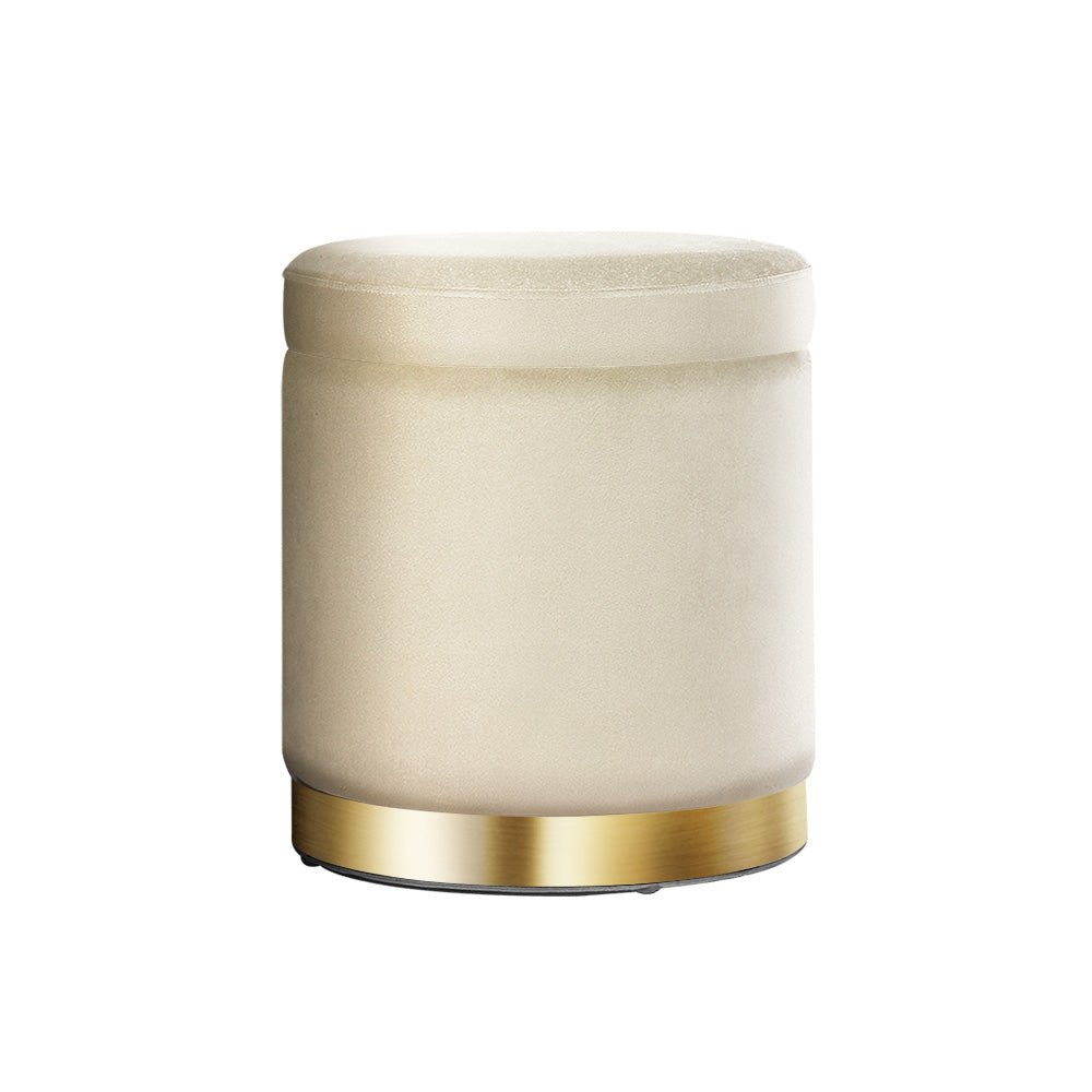 Ottoman Storage Foot Stool Round Velvet Cream - Furniture > Living Room > Ottomans & Footstools - Rivercity House & Home Co. (ABN 18 642 972 209) - Affordable Modern Furniture Australia