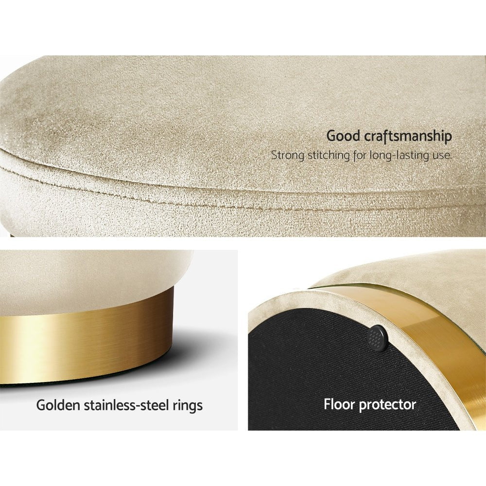 Ottoman Storage Foot Stool Round Velvet Cream - Furniture > Living Room > Ottomans & Footstools - Rivercity House & Home Co. (ABN 18 642 972 209) - Affordable Modern Furniture Australia