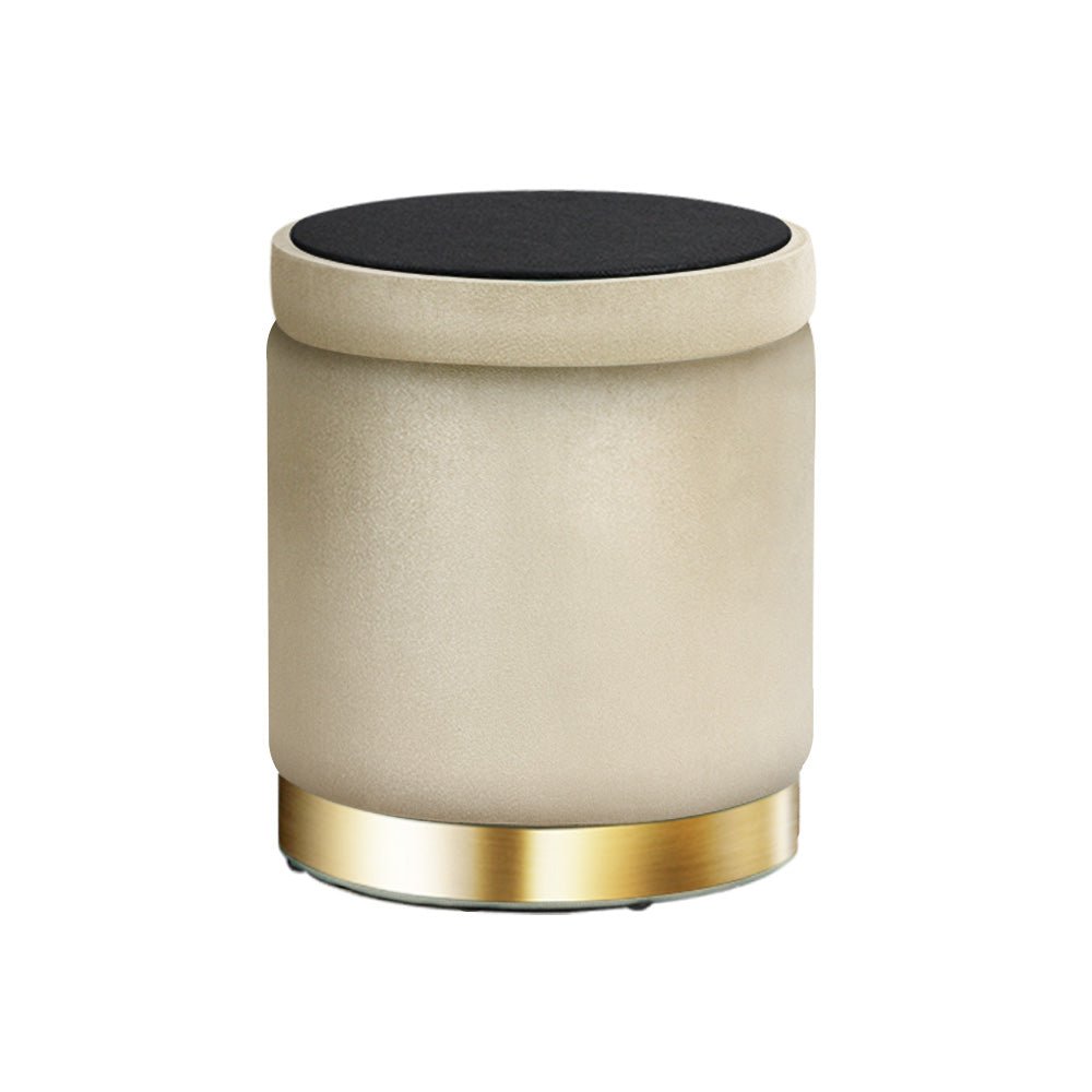 Ottoman Storage Foot Stool Round Velvet Cream - Furniture > Living Room > Ottomans & Footstools - Rivercity House & Home Co. (ABN 18 642 972 209) - Affordable Modern Furniture Australia