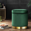 Round Velvet Ottoman Storage Footstool 40cm x 40cm x 45cm - Green
