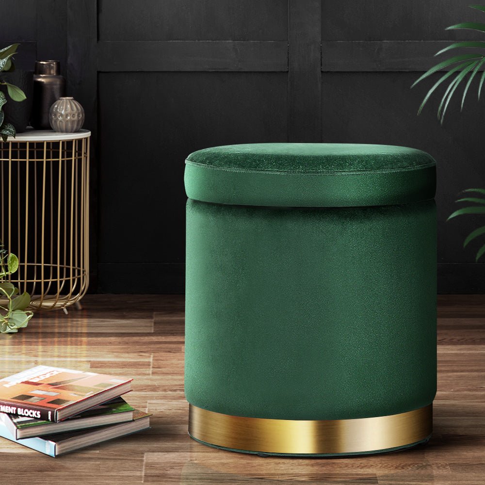 Ottoman Storage Foot Stool Round Velvet Green - Furniture > Living Room > Ottomans & Footstools - Rivercity House & Home Co. (ABN 18 642 972 209) - Affordable Modern Furniture Australia
