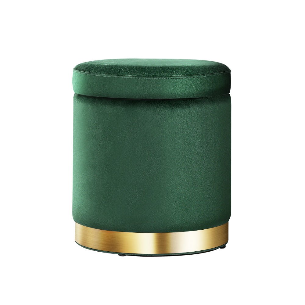 Ottoman Storage Foot Stool Round Velvet Green - Furniture > Living Room > Ottomans & Footstools - Rivercity House & Home Co. (ABN 18 642 972 209) - Affordable Modern Furniture Australia