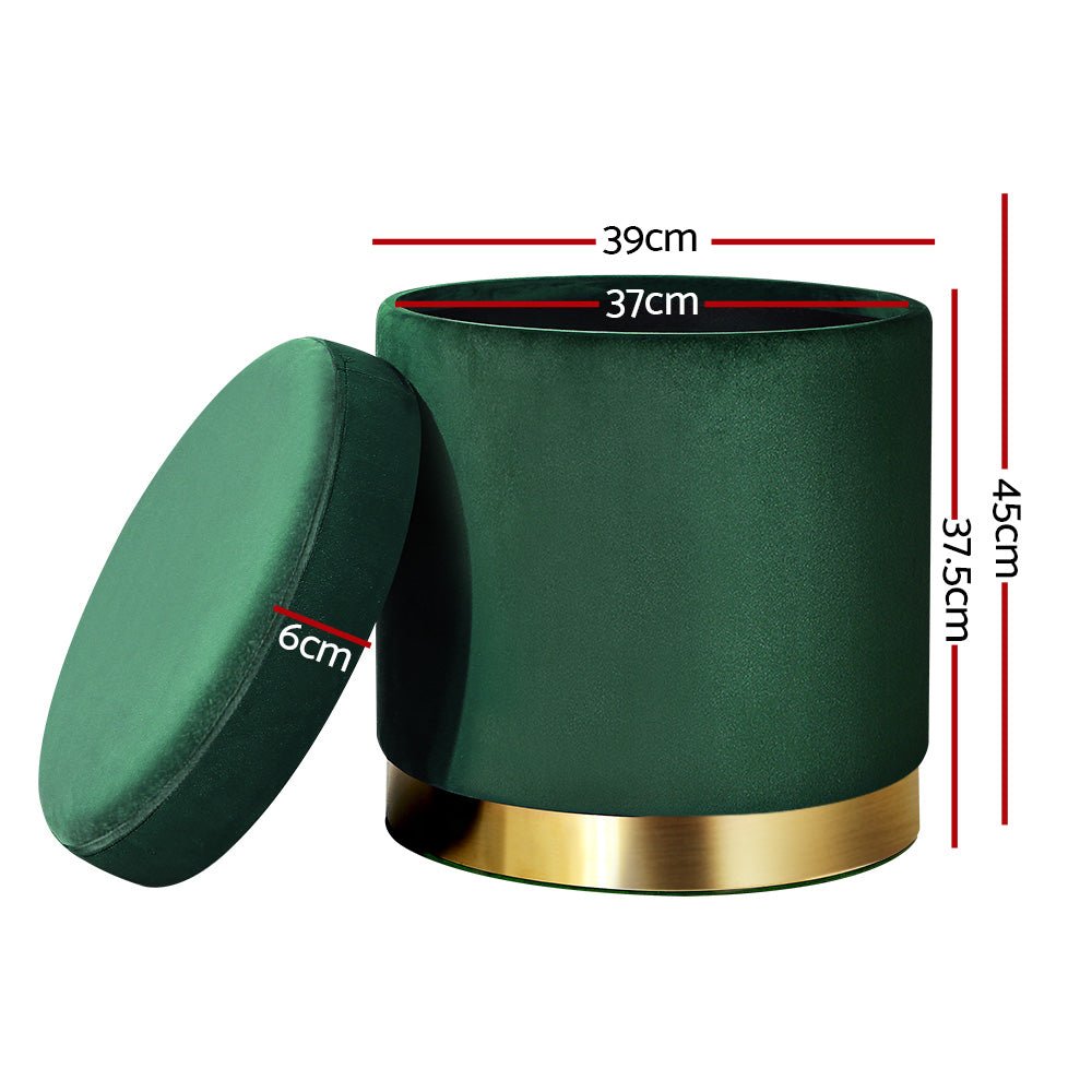 Ottoman Storage Foot Stool Round Velvet Green - Furniture > Living Room > Ottomans & Footstools - Rivercity House & Home Co. (ABN 18 642 972 209) - Affordable Modern Furniture Australia