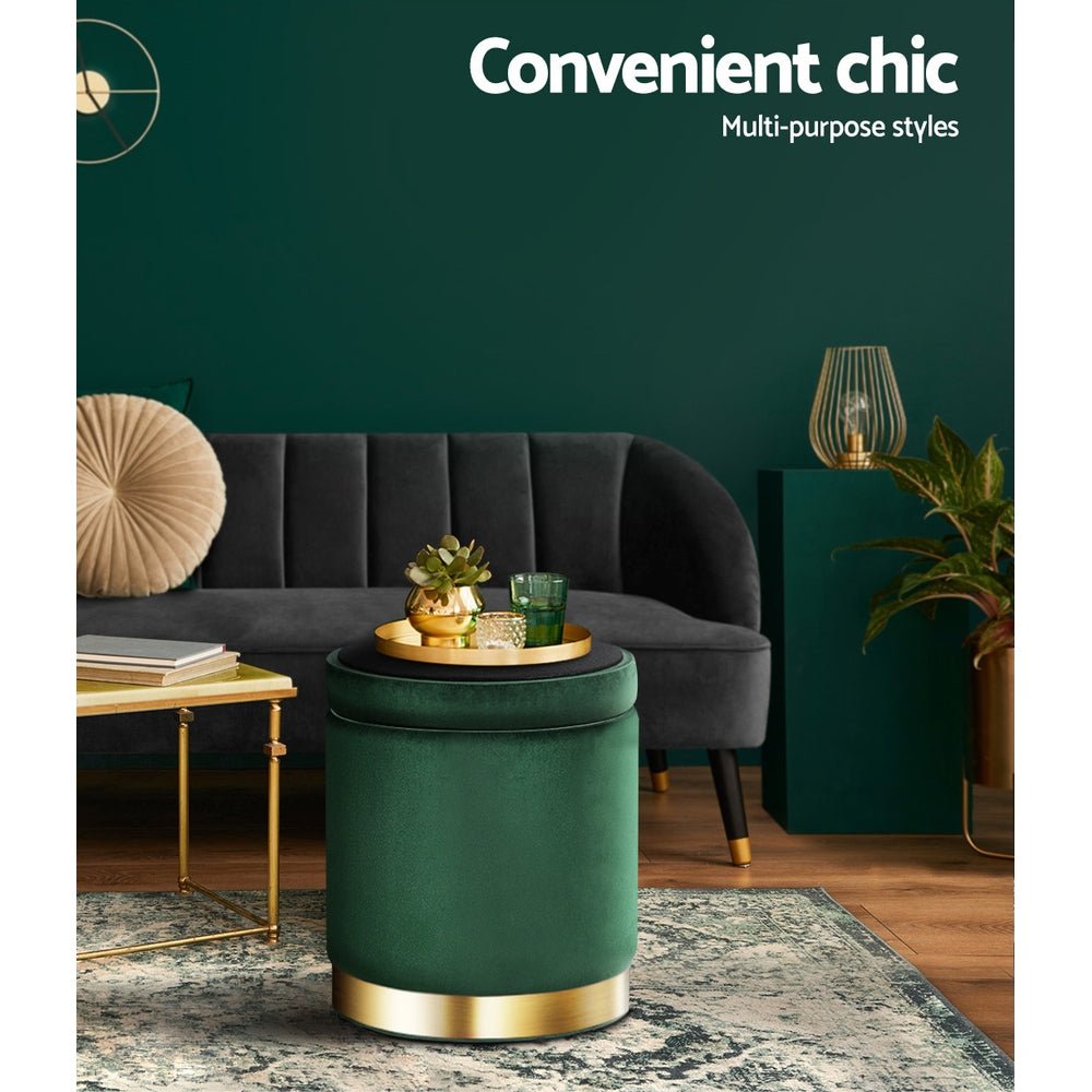 Ottoman Storage Foot Stool Round Velvet Green - Furniture > Living Room > Ottomans & Footstools - Rivercity House & Home Co. (ABN 18 642 972 209) - Affordable Modern Furniture Australia