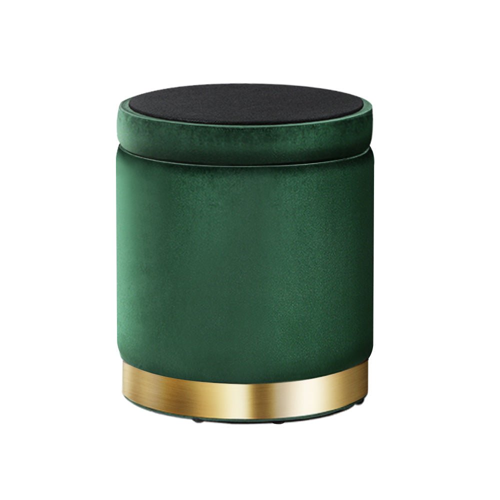 Ottoman Storage Foot Stool Round Velvet Green - Furniture > Living Room > Ottomans & Footstools - Rivercity House & Home Co. (ABN 18 642 972 209) - Affordable Modern Furniture Australia