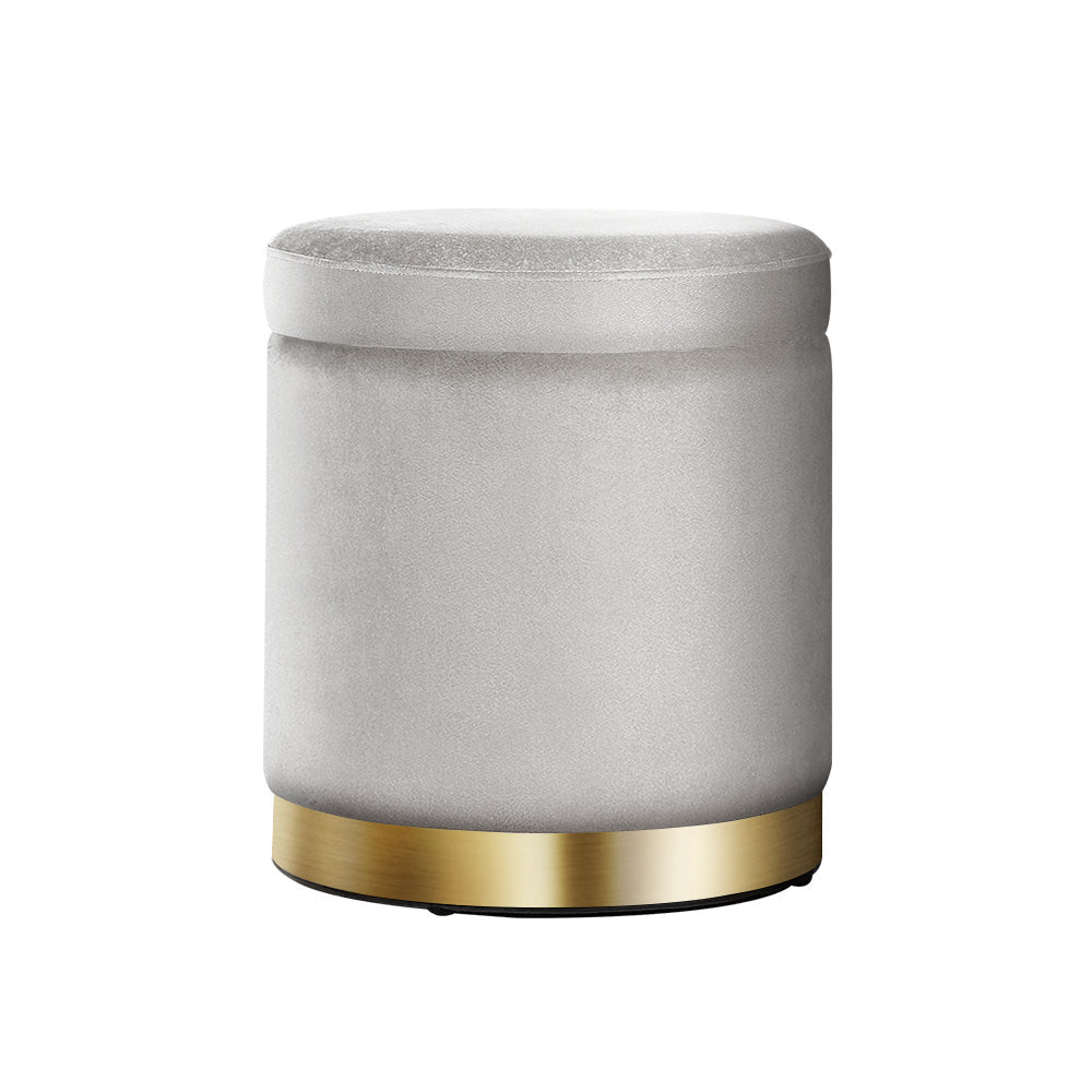 Ottoman Storage Foot Stool Round Velvet Grey - Furniture > Living Room > Ottomans & Footstools - Rivercity House & Home Co. (ABN 18 642 972 209) - Affordable Modern Furniture Australia