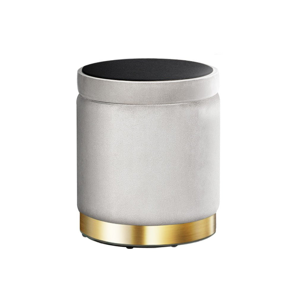 Ottoman Storage Foot Stool Round Velvet Grey - Furniture > Living Room > Ottomans & Footstools - Rivercity House & Home Co. (ABN 18 642 972 209) - Affordable Modern Furniture Australia