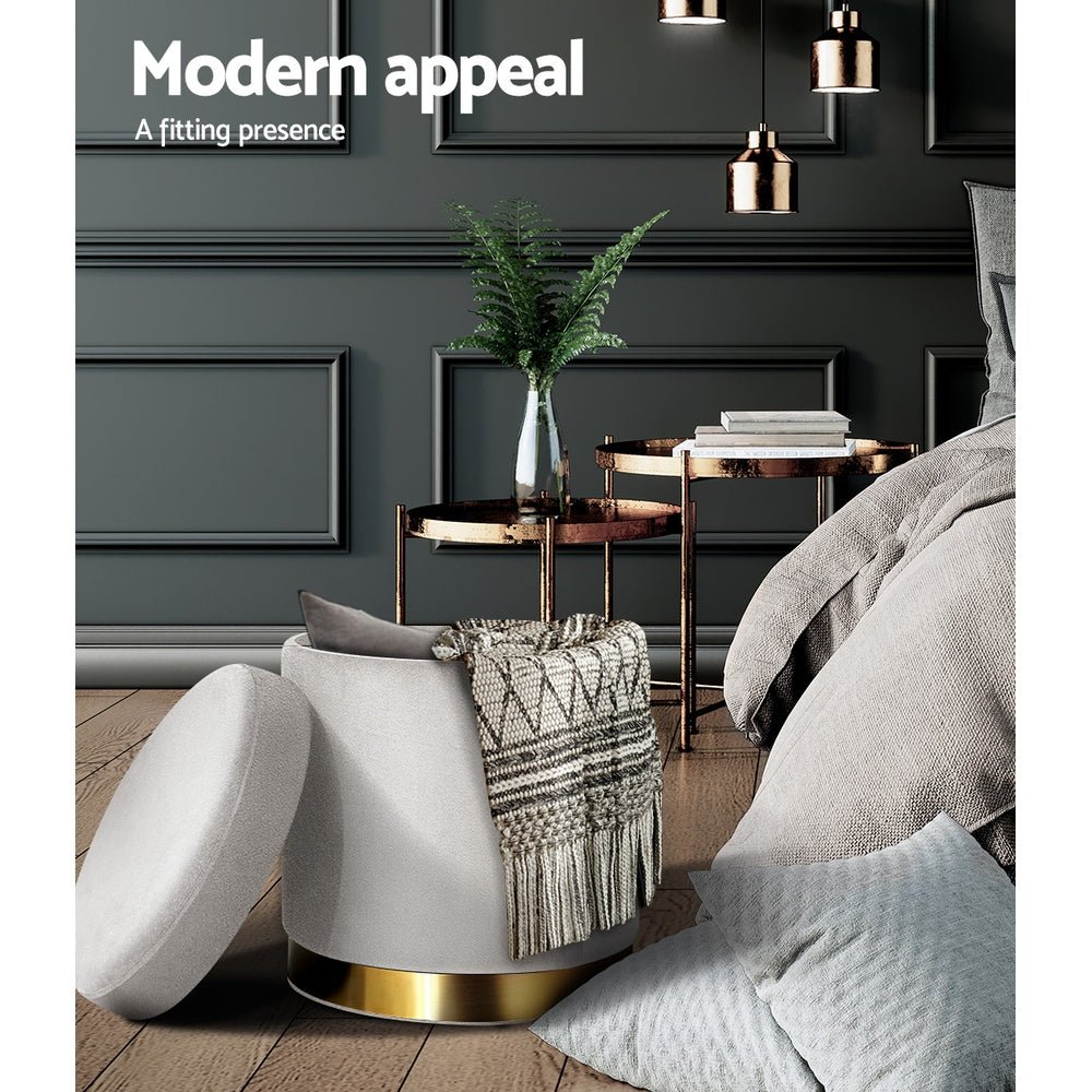 Ottoman Storage Foot Stool Round Velvet Grey - Furniture > Living Room > Ottomans & Footstools - Rivercity House & Home Co. (ABN 18 642 972 209) - Affordable Modern Furniture Australia