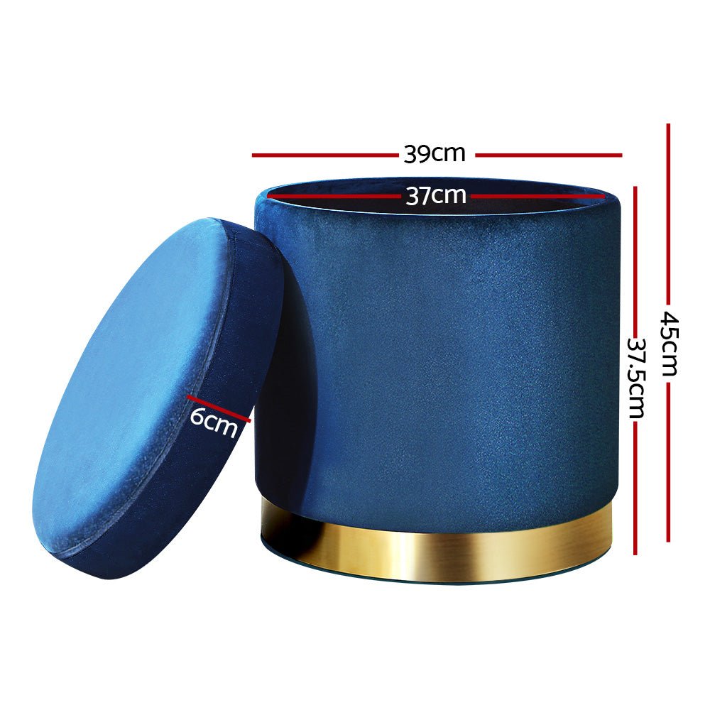 Ottoman Storage Foot Stool Round Velvet Navy - Furniture > Living Room > Ottomans & Footstools - Rivercity House & Home Co. (ABN 18 642 972 209) - Affordable Modern Furniture Australia