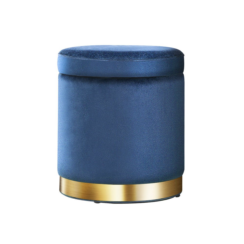 Ottoman Storage Foot Stool Round Velvet Navy - Furniture > Living Room > Ottomans & Footstools - Rivercity House & Home Co. (ABN 18 642 972 209) - Affordable Modern Furniture Australia
