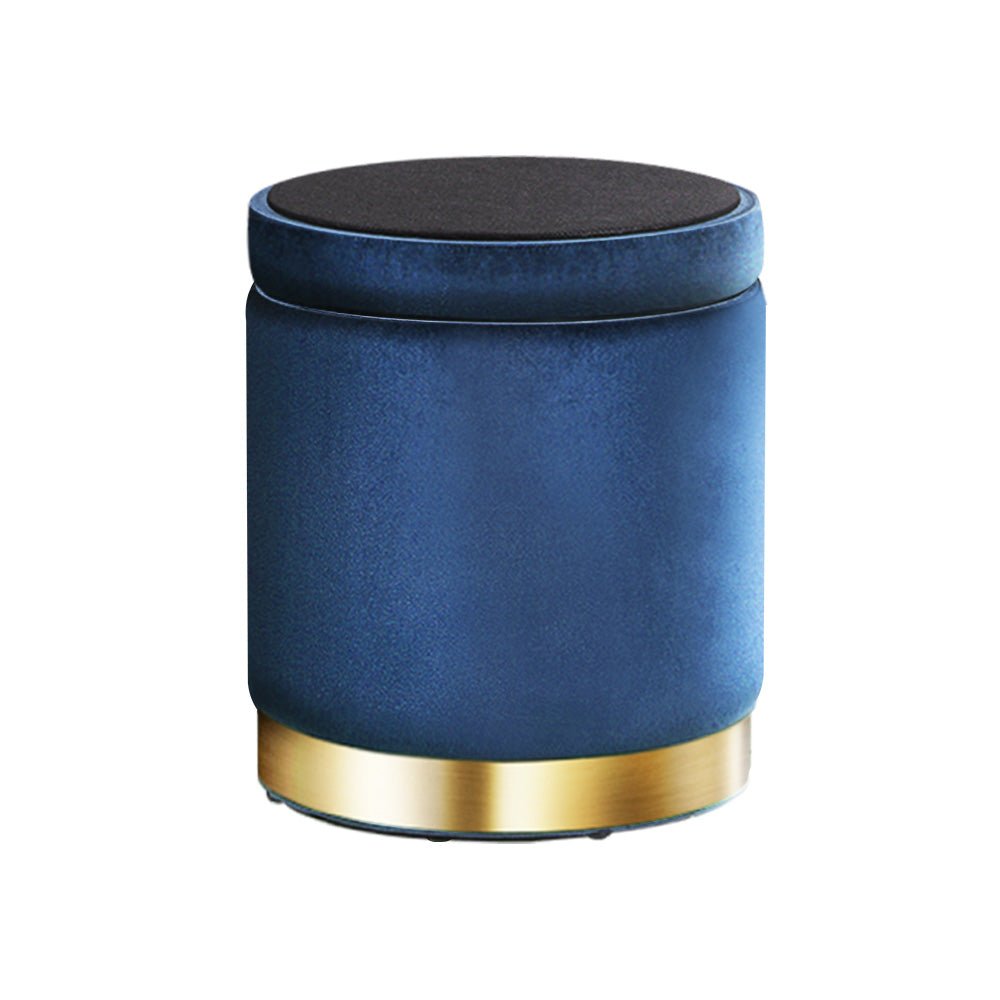 Ottoman Storage Foot Stool Round Velvet Navy - Furniture > Living Room > Ottomans & Footstools - Rivercity House & Home Co. (ABN 18 642 972 209) - Affordable Modern Furniture Australia