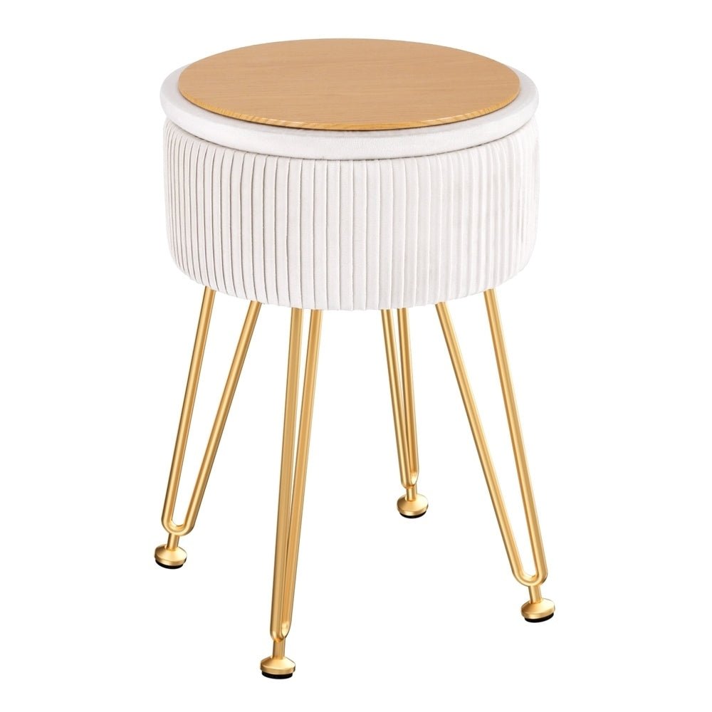 Ottoman Storage Foot Stool Vanity Velvet Round White - Furniture > Living Room > Ottomans & Footstools - Rivercity House & Home Co. (ABN 18 642 972 209) - Affordable Modern Furniture Australia