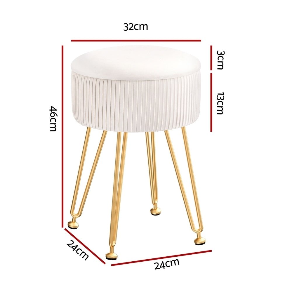 Ottoman Storage Foot Stool Vanity Velvet Round White - Furniture > Living Room > Ottomans & Footstools - Rivercity House & Home Co. (ABN 18 642 972 209) - Affordable Modern Furniture Australia
