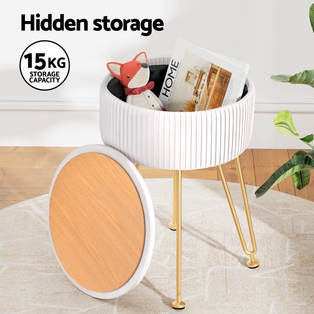 Ottoman Storage Foot Stool Vanity Velvet Round White - Furniture > Living Room > Ottomans & Footstools - Rivercity House & Home Co. (ABN 18 642 972 209) - Affordable Modern Furniture Australia