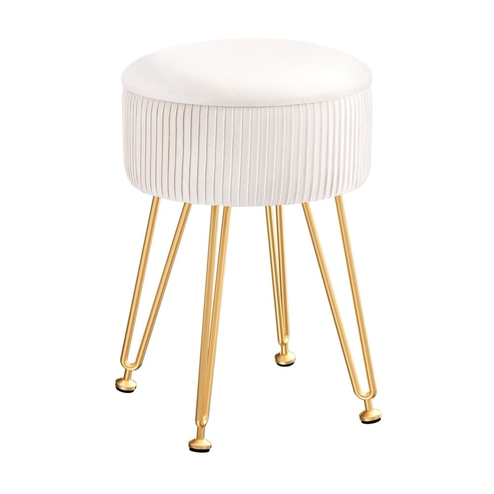 Ottoman Storage Foot Stool Vanity Velvet Round White - Furniture > Living Room > Ottomans & Footstools - Rivercity House & Home Co. (ABN 18 642 972 209) - Affordable Modern Furniture Australia